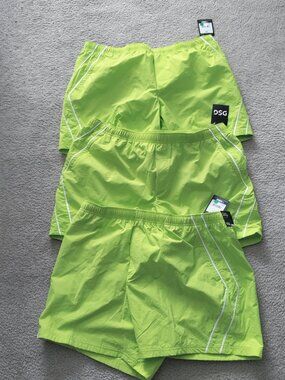 (3) DSG XL Woven Athletic Shorts Yellow Drawstring Zip Back Pocket 6" Inseam NEW
